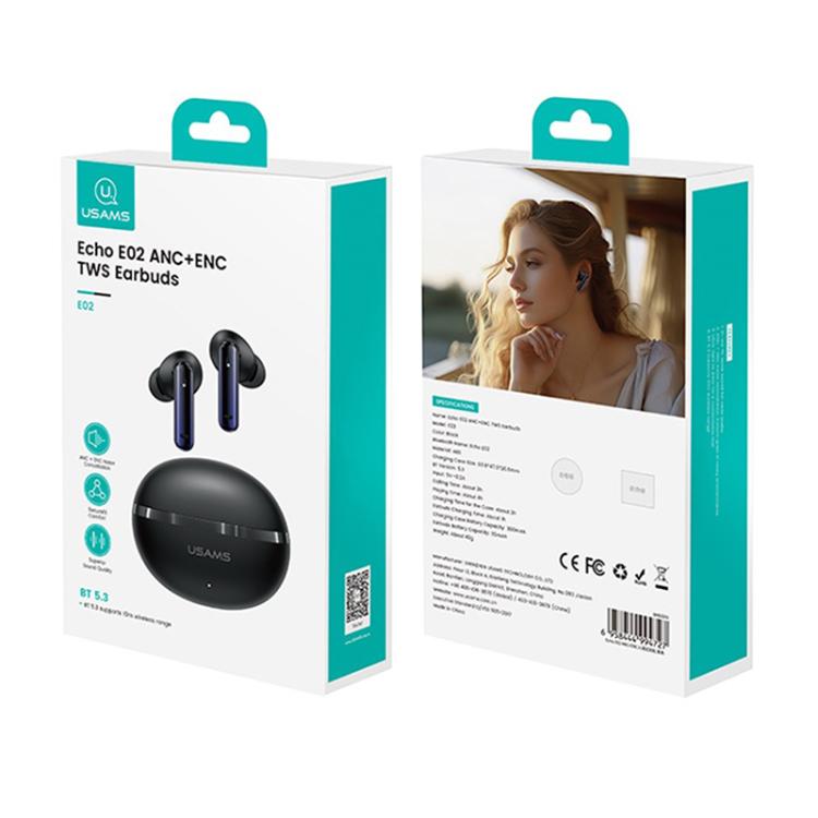 USAMS Echo E02 ANC and ENC In-Ear TWS Wireless Bluetooth Earphones(Black) - TWS Earphone by USAMS | Online Shopping UK | buy2fix