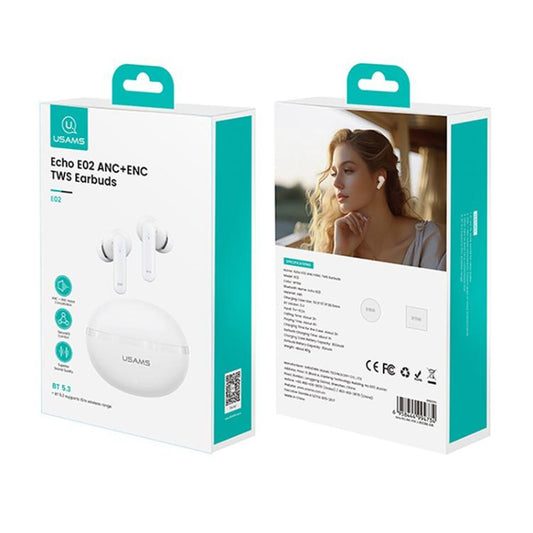 USAMS Echo E02 ANC and ENC In-Ear TWS Wireless Bluetooth Earphones(White) - TWS Earphone by USAMS | Online Shopping UK | buy2fix