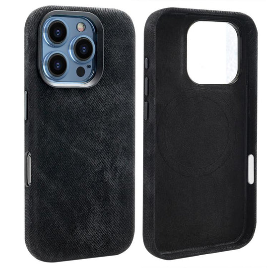 For iPhone 16 Pro VIETAO Retro Denim Texture PU Leather MagSafe Phone Case(Black)