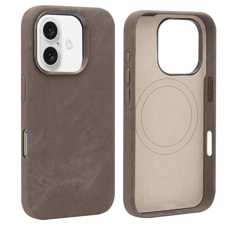 For iPhone 16 VIETAO Retro Denim Texture PU Leather MagSafe Phone Case(Brown) - iPhone 16 Cases by VIETAO | Online Shopping UK | buy2fix