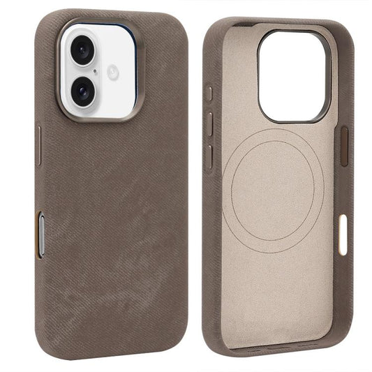 For iPhone 16 VIETAO Retro Denim Texture PU Leather MagSafe Phone Case(Brown) - iPhone 16 Cases by VIETAO | Online Shopping UK | buy2fix