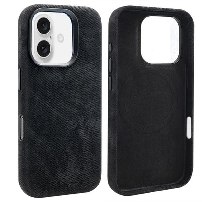 For iPhone 16 VIETAO Retro Denim Texture PU Leather MagSafe Phone Case(Black) - iPhone 16 Cases by VIETAO | Online Shopping UK | buy2fix
