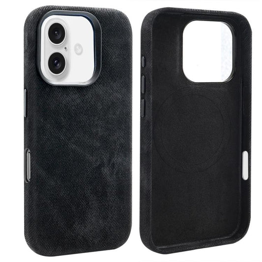 For iPhone 16 VIETAO Retro Denim Texture PU Leather MagSafe Phone Case(Black) - iPhone 16 Cases by VIETAO | Online Shopping UK | buy2fix