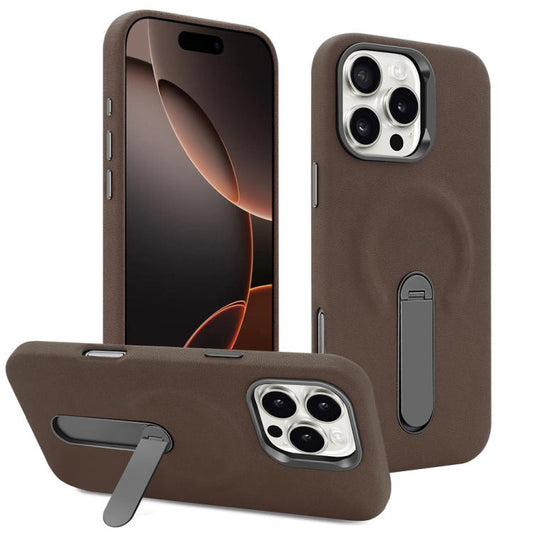 For iPhone 16 Pro VIETAO Suede MagSafe PU Leather Phone Case with Holder(Coffee Brown) - iPhone 16 Pro Cases by VIETAO | Online Shopping UK | buy2fix