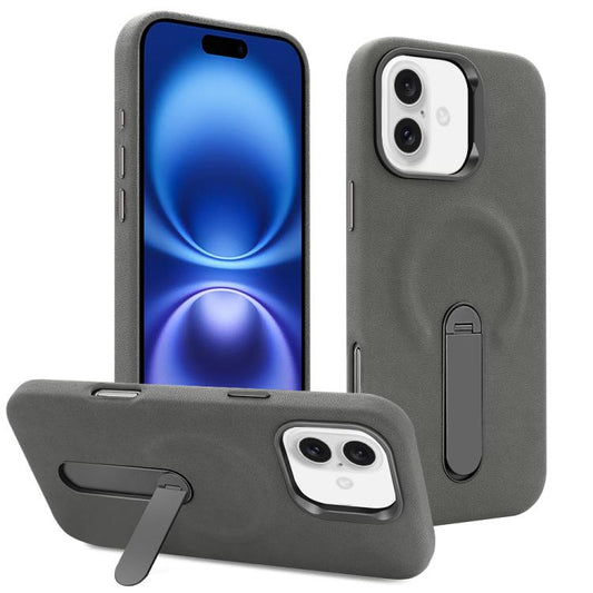 For iPhone 16 VIETAO Suede MagSafe PU Leather Phone Case with Holder(Dark Grey) - iPhone 16 Cases by VIETAO | Online Shopping UK | buy2fix