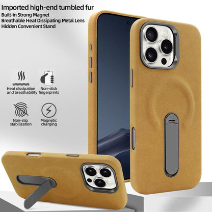 For iPhone 16 Pro VIETAO Suede MagSafe PU Leather Phone Case with Holder(Light Brown) - iPhone 16 Pro Cases by VIETAO | Online Shopping UK | buy2fix