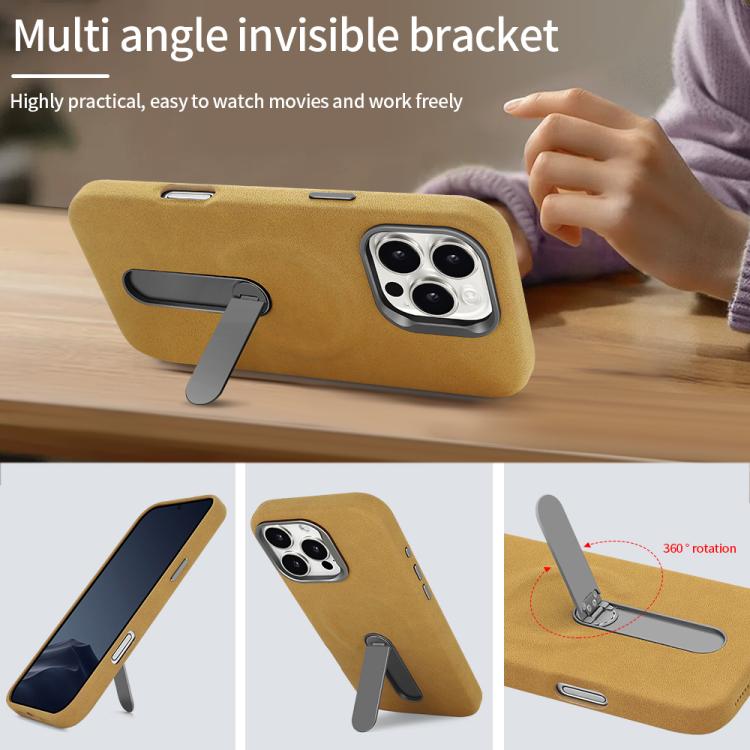 For iPhone 16 Pro VIETAO Suede MagSafe PU Leather Phone Case with Holder(Dark Brown) - iPhone 16 Pro Cases by VIETAO | Online Shopping UK | buy2fix