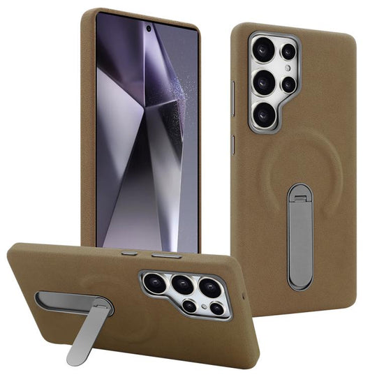 For Samsung Galaxy S24 Ultra 5G VIETAO Suede MagSafe PU Leather Phone Case with Holder(Dark Brown)