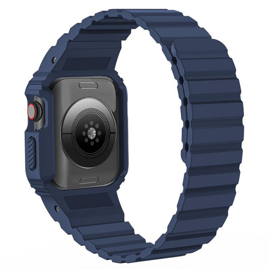 For Apple Watch Series 10 46mm xDfind Magnetic Silicone Watch Band with Integrated Watch Cover(Blue) - Watch Cases by xDfind | Online Shopping UK | buy2fix