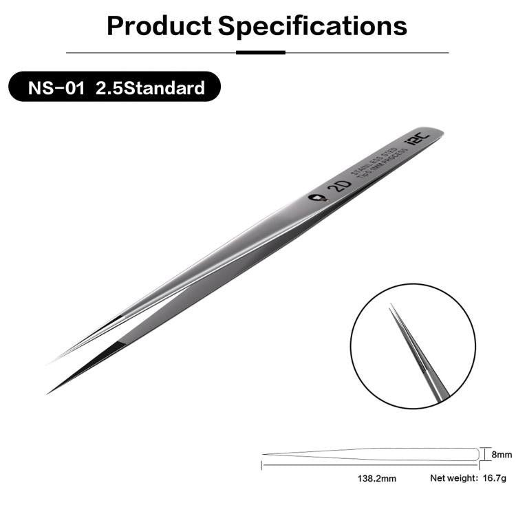 i2C NS Series Super Alloy High Precision Stainless Steel Super Hard Extra Tip Flying Wire Tweezers, Model:NS-01 2.5 Standard - Tweezers by i2C | Online Shopping UK | buy2fix