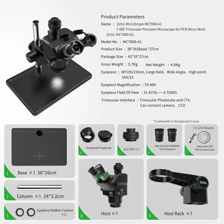 2uul MC7060-A1 7-60X Synchronous Zoom Trinocular Microscope - Microscope Magnifier Series by 2UUL | Online Shopping UK | buy2fix