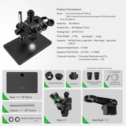 2uul MC7060-A1 7-60X Synchronous Zoom Trinocular Microscope - Microscope Magnifier Series by 2UUL | Online Shopping UK | buy2fix