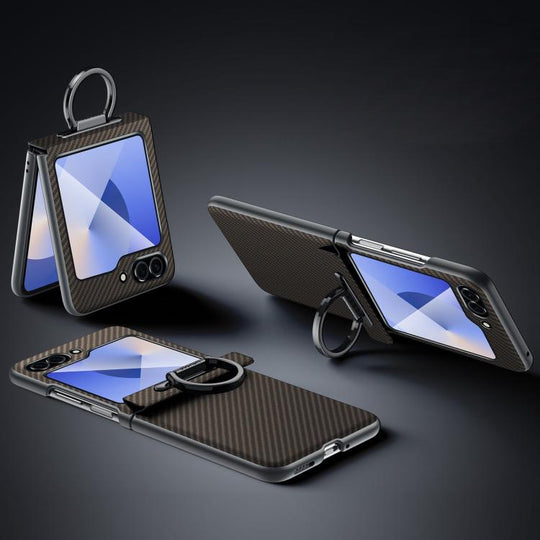 For Samsung Galaxy Z Flip7 FE / Flip6 SULADA 600D Kevlar Texture PC Shockproof Phone Case with Rng Holder(Brown)