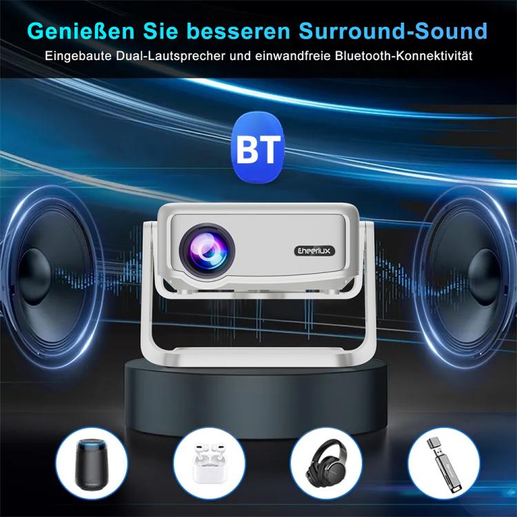 Cheerlux C6C Same Screen Version 1280x720P 180ANSI Bluetooth 5.1 Smart Projector, AU Plug, with Gimbal(White) - Mini Projector by Cheerlux | Online Shopping UK | buy2fix