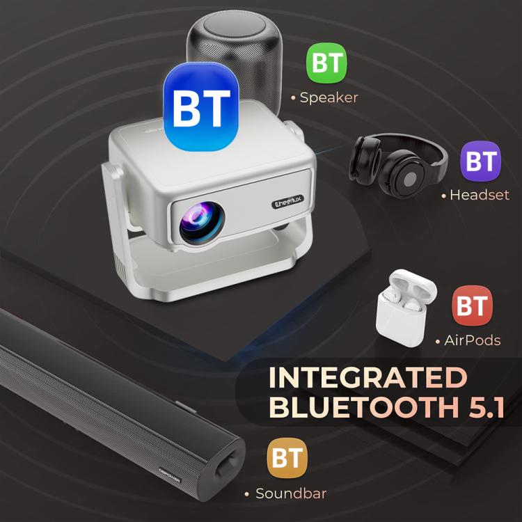 Cheerlux C6C Same Screen Version 1280x720P 180ANSI Bluetooth 5.1 Smart Projector, US Plug, with Gimbal(White) - Mini Projector by Cheerlux | Online Shopping UK | buy2fix