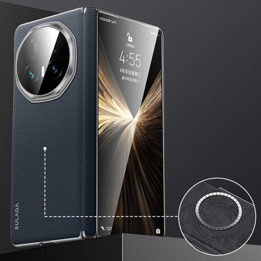 For Honor Magic V5 SULADA Frameless Top Layer Cowhide Leather PC Phone Case(Blue) - Honor Cases by SULADA | Online Shopping UK | buy2fix