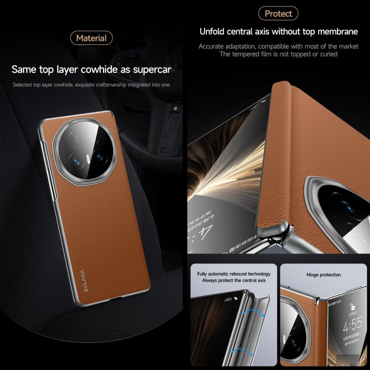 For Honor Magic V5 SULADA Frameless Top Layer Cowhide Leather PC Phone Case(Blue) - Honor Cases by SULADA | Online Shopping UK | buy2fix