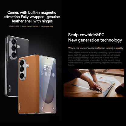 For Samsung Galaxy Z Fold7 5G SULADA Frameless Top Layer Cowhide Leather PC Phone Case(Brown) - Galaxy Z Fold7 5G Cases by SULADA | Online Shopping UK | buy2fix
