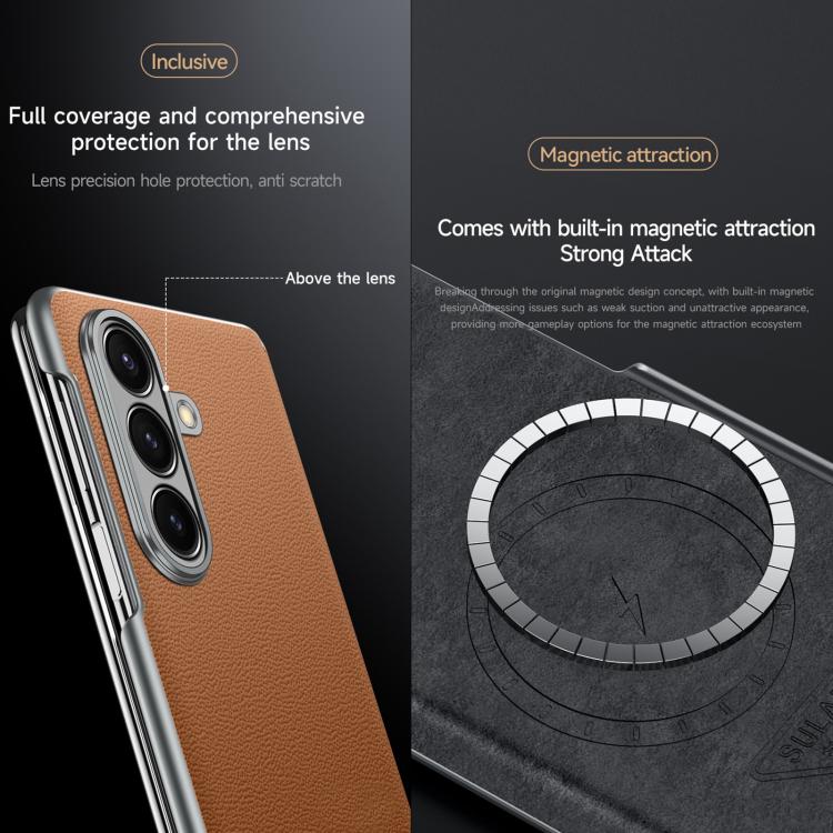 For Samsung Galaxy Z Fold7 5G SULADA Frameless Top Layer Cowhide Leather PC Phone Case(Brown) - Galaxy Z Fold7 5G Cases by SULADA | Online Shopping UK | buy2fix