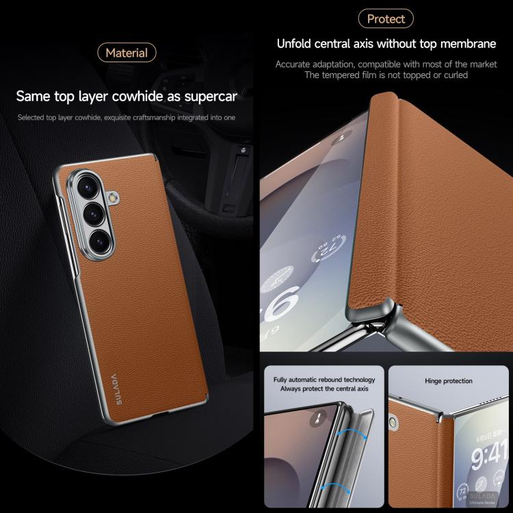 For Samsung Galaxy Z Fold7 5G SULADA Frameless Top Layer Cowhide Leather PC Phone Case(Blue) - Galaxy Z Fold7 5G Cases by SULADA | Online Shopping UK | buy2fix