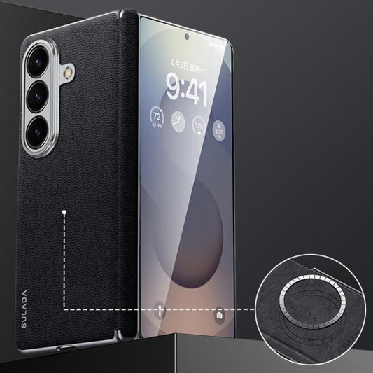For Samsung Galaxy Z Fold7 5G SULADA Frameless Top Layer Cowhide Leather PC Phone Case(Black) - Galaxy Z Fold7 5G Cases by SULADA | Online Shopping UK | buy2fix