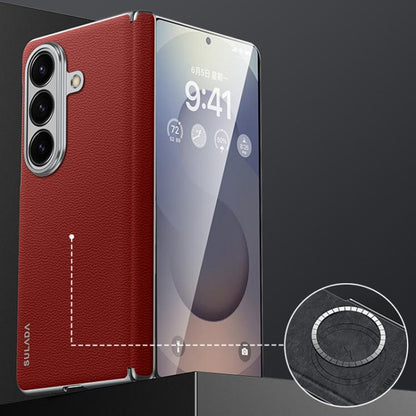 For Samsung Galaxy Z Fold7 5G SULADA Frameless Top Layer Cowhide Leather PC Phone Case(Red) - Galaxy Z Fold7 5G Cases by SULADA | Online Shopping UK | buy2fix