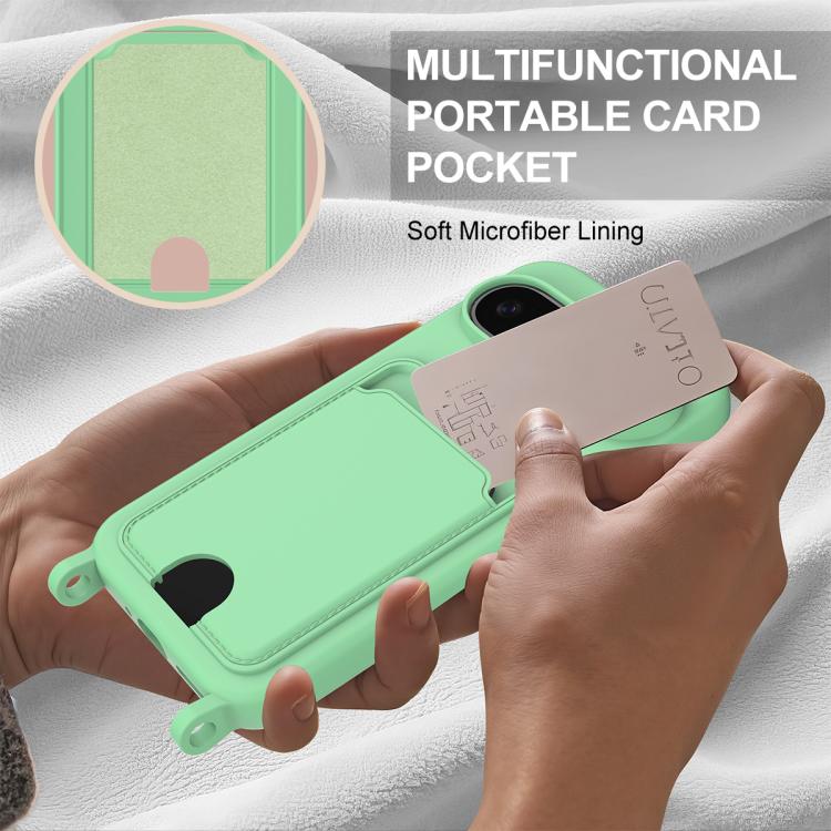 For Google Pixel 10 Pro XL Integrated Card Bag Solid Color Liquid Silicone Phone Case Gen2 with Short Lanyard(Green) - Google Cases by buy2fix | Online Shopping UK | buy2fix