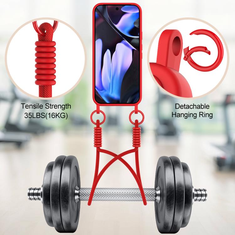 For Google Pixel 10 Pro Integrated Card Bag Solid Color Liquid Silicone Phone Case Gen2 with Short Lanyard(Red) - Google Cases by buy2fix | Online Shopping UK | buy2fix