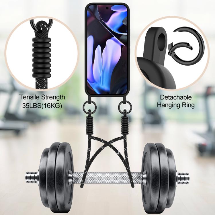 For Google Pixel 10 Pro Integrated Card Bag Solid Color Liquid Silicone Phone Case Gen2 with Short Lanyard(Black) - Google Cases by buy2fix | Online Shopping UK | buy2fix