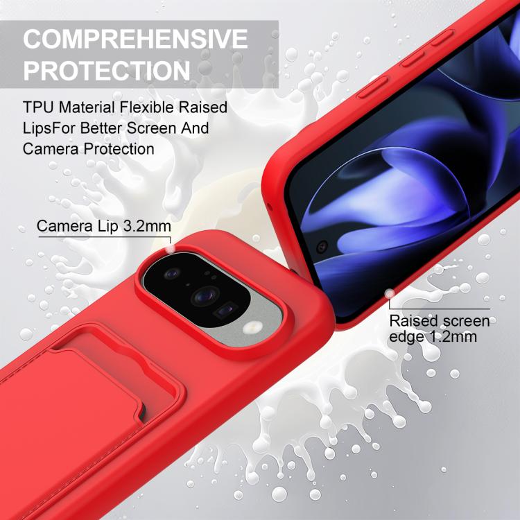 For Google Pixel 10 Integrated Card Bag Solid Color Liquid Silicone Phone Case Gen2 with Short Lanyard(Red) - Google Cases by buy2fix | Online Shopping UK | buy2fix