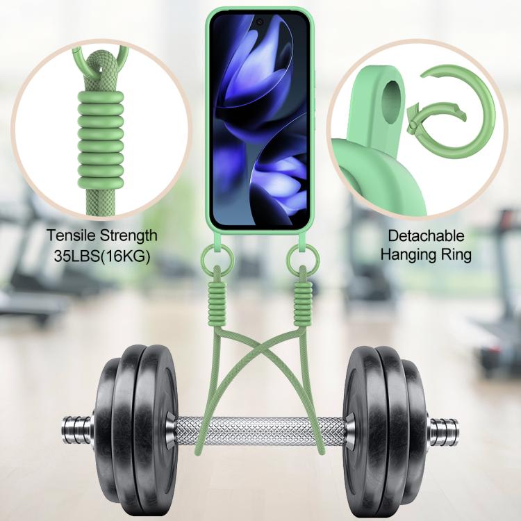 For Google Pixel 10 Integrated Card Bag Solid Color Liquid Silicone Phone Case Gen2 with Short Lanyard(Green) - Google Cases by buy2fix | Online Shopping UK | buy2fix