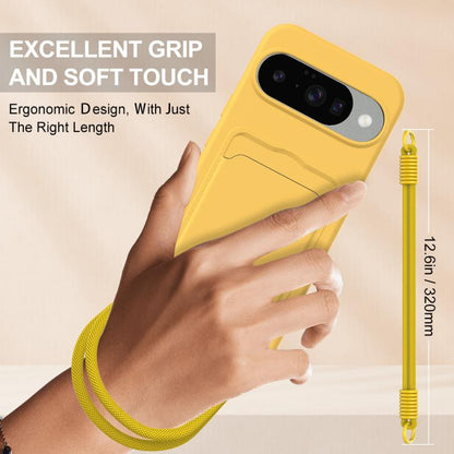 For Google Pixel 10 Integrated Card Bag Solid Color Liquid Silicone Phone Case Gen2 with Short Lanyard(Yellow) - Google Cases by buy2fix | Online Shopping UK | buy2fix