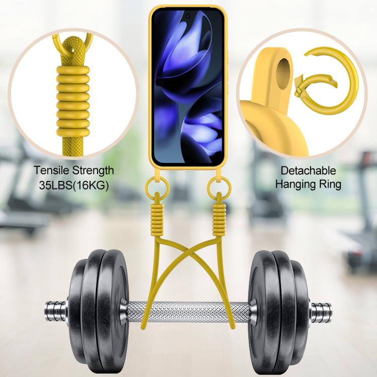 For Google Pixel 10 Integrated Card Bag Solid Color Liquid Silicone Phone Case Gen2 with Short Lanyard(Yellow) - Google Cases by buy2fix | Online Shopping UK | buy2fix