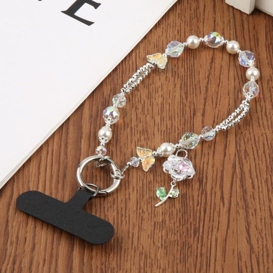 Zircon Flowers Bead Chain Phone Anti-lost Short Lanyard(Transparent) - Lanyards & Wrist Straps by buy2fix | Online Shopping UK | buy2fix