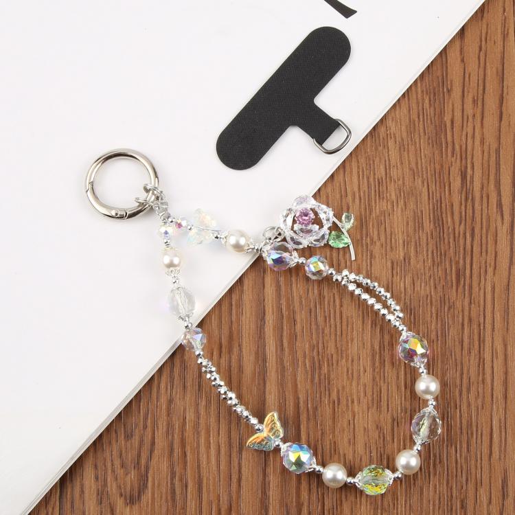 Zircon Flowers Bead Chain Phone Anti-lost Short Lanyard(Transparent) - Lanyards & Wrist Straps by buy2fix | Online Shopping UK | buy2fix