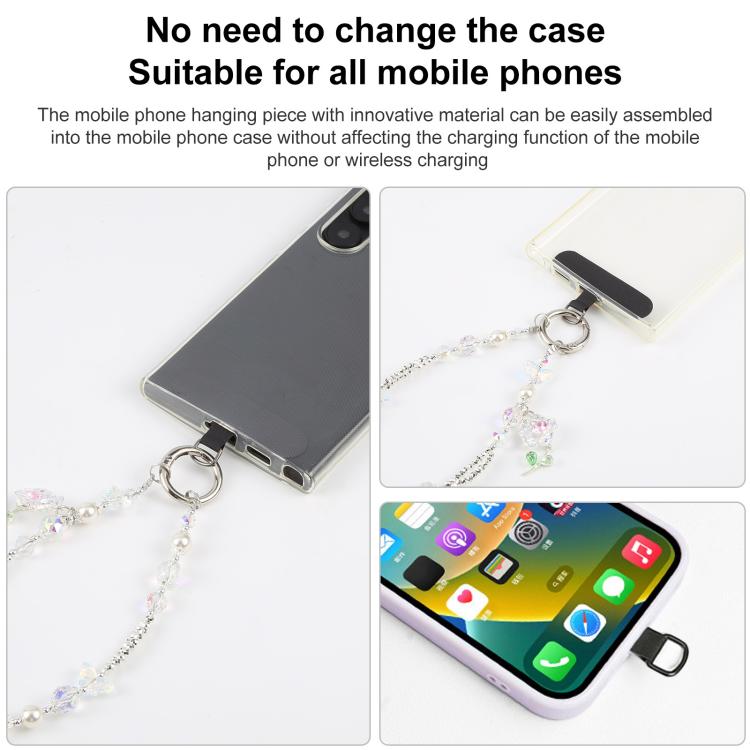 Zircon Flowers Bead Chain Phone Anti-lost Short Lanyard(Transparent) - Lanyards & Wrist Straps by buy2fix | Online Shopping UK | buy2fix