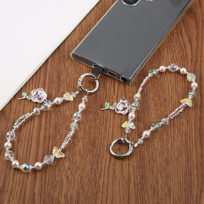 Zircon Flowers Bead Chain Phone Anti-lost Short Lanyard(Transparent) - Lanyards & Wrist Straps by buy2fix | Online Shopping UK | buy2fix