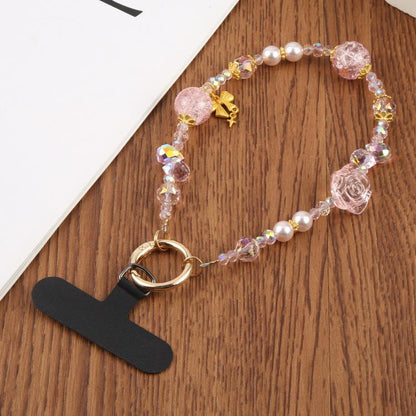 Flower Ice Bead Chain Phone Anti-lost Short Lanyard(Pink) - Lanyards & Wrist Straps by buy2fix | Online Shopping UK | buy2fix