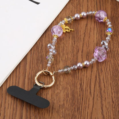 Flower Ice Bead Chain Phone Anti-lost Short Lanyard(Purple) - Lanyards & Wrist Straps by buy2fix | Online Shopping UK | buy2fix