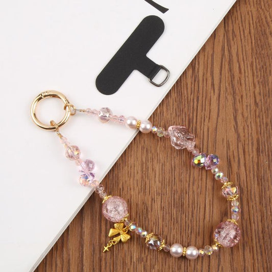 Flower Ice Bead Chain Phone Anti-lost Short Lanyard(Purple) - Lanyards & Wrist Straps by buy2fix | Online Shopping UK | buy2fix