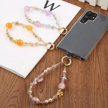 Flower Ice Bead Chain Phone Anti-lost Short Lanyard(Pink) - Lanyards & Wrist Straps by buy2fix | Online Shopping UK | buy2fix