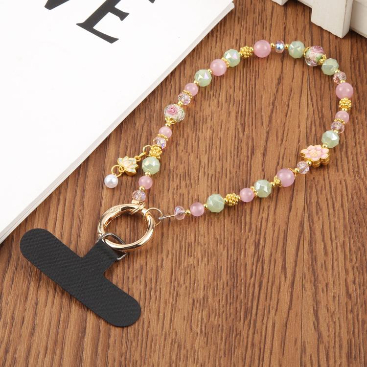 Lotus Bead Chain Phone Anti-lost Short Lanyard(Pink Green) - Lanyards & Wrist Straps by buy2fix | Online Shopping UK | buy2fix