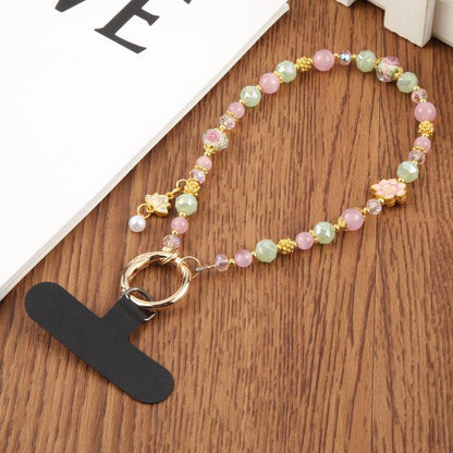 Lotus Bead Chain Phone Anti-lost Short Lanyard(Pink Green) - Lanyards & Wrist Straps by buy2fix | Online Shopping UK | buy2fix