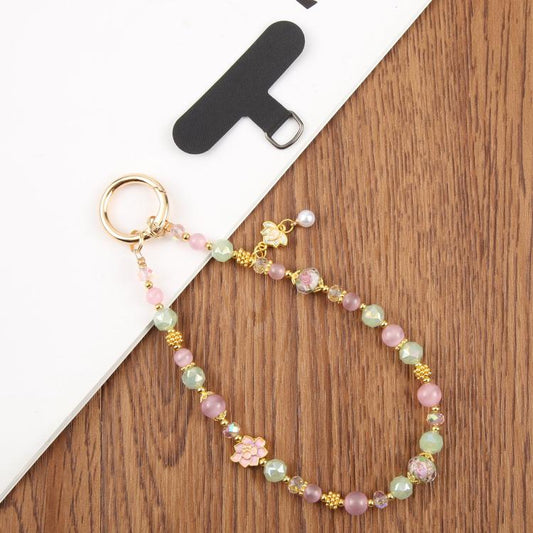 Lotus Bead Chain Phone Anti-lost Short Lanyard(Pink Green) - Lanyards & Wrist Straps by buy2fix | Online Shopping UK | buy2fix