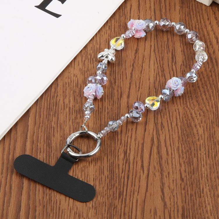 Rose Bead Chain Phone Anti-lost Short Lanyard(Blue Pink) - Lanyards & Wrist Straps by buy2fix | Online Shopping UK | buy2fix