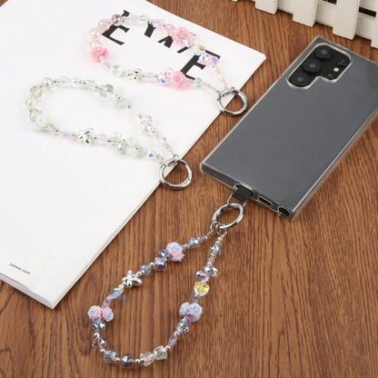 Rose Bead Chain Phone Anti-lost Short Lanyard(Blue Pink) - Lanyards & Wrist Straps by buy2fix | Online Shopping UK | buy2fix