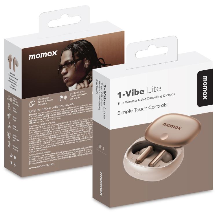 MOMAX 1-Vibe Lite True Wireless Noise Cancelling BT5.4 Earphones(Gold) - TWS Earphone by MOMAX | Online Shopping UK | buy2fix