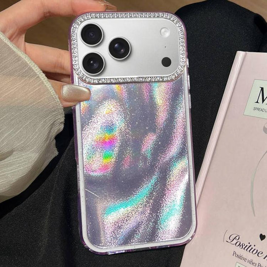 For iPhone 18 Pro Max / 17 Pro Max 3 in 1 Diamond Lens Frame Quicksand Pattern Phone Case(Purple)