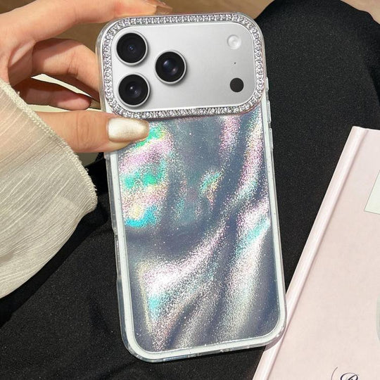 For iPhone 18 Pro Max / 17 Pro Max 3 in 1 Diamond Lens Frame Quicksand Pattern Phone Case(Silver)