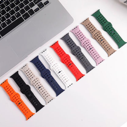 For Apple Watch 46mm / 49mm / 45mm / 44mm Shark Texture Holes Silicone Watch Band(Alfalfa) - Watch Bands by buy2fix | Online Shopping UK | buy2fix